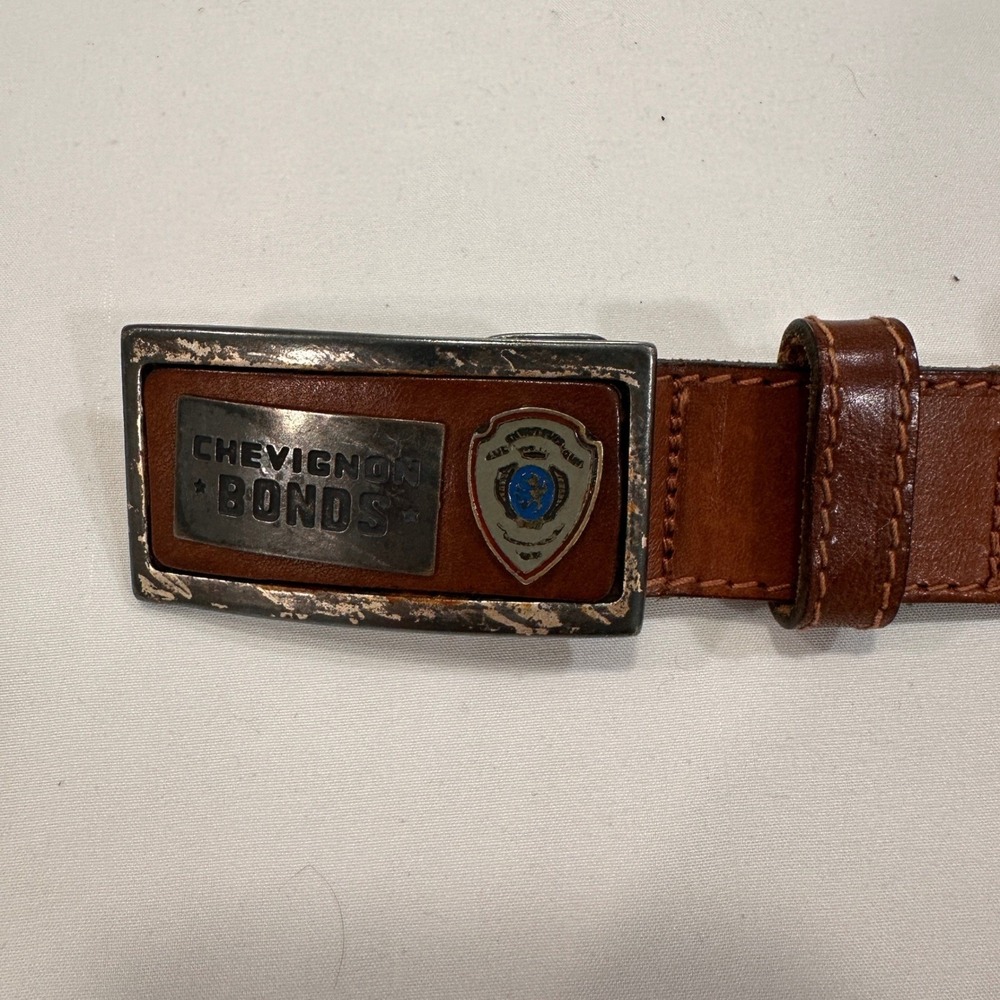 Chevignon Bonds Leather Belt‎ Women Size 80 Brown Aviator Buckle | Vintage Core
